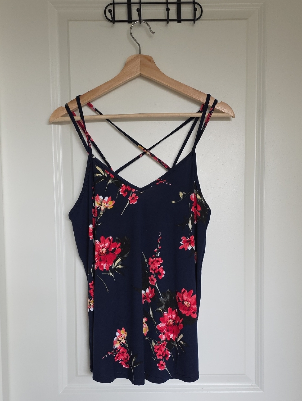 Papermoon Navy Blue Camisole with Pink and Red Floral Trim